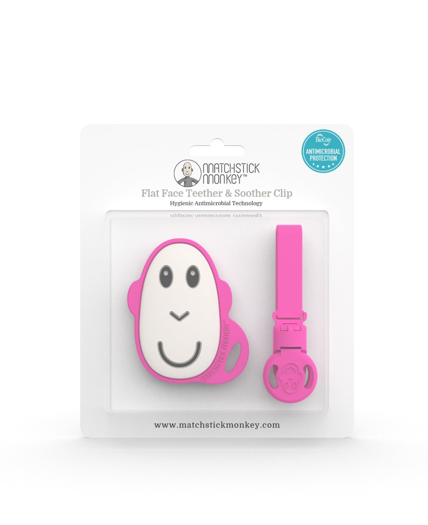 Pink Flat Face Teether & Soother Clip Set
