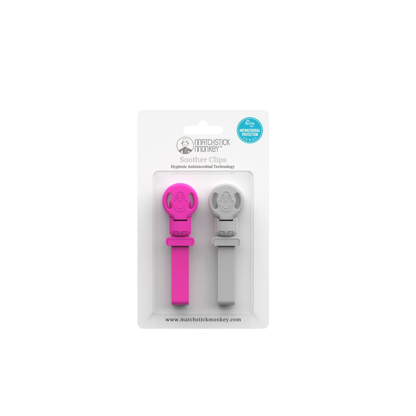 Pink & Cool Gray Double Soother Clips