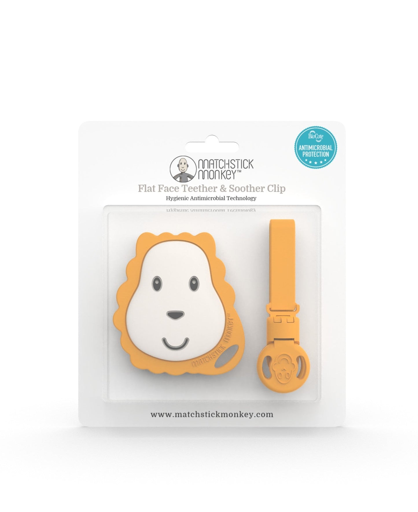 Lion Flat Face Teether & Soother Clip Set